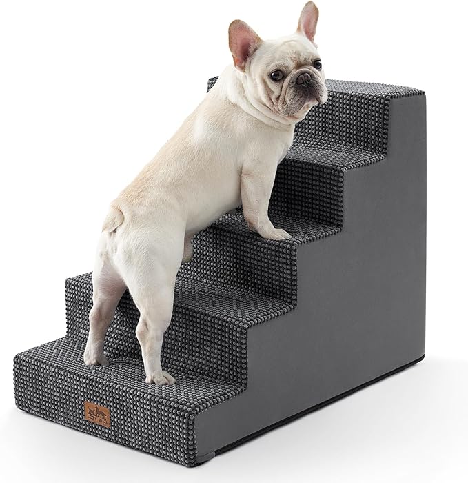 Dog Stairs for Small Dogs, 5 Tier Wider Pet Stairs for High Beds, 23.6" H Non-Slip Dog Steps for Old Cats, Puppies, Small Medium Dogs, 29.5x19.7x23.6 inch, Dark Grey-PawvioPets