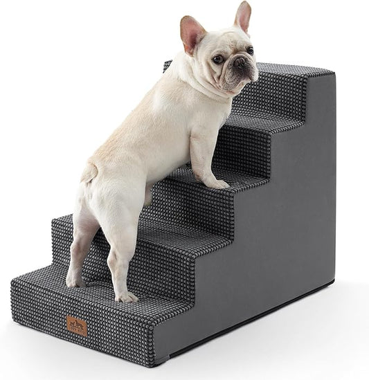 Dog Stairs for Small Dogs, 5 Tier Wider Pet Stairs for High Beds, 23.6" H Non-Slip Dog Steps for Old Cats, Puppies, Small Medium Dogs, 29.5x19.7x23.6 inch, Dark Grey-PawvioPets