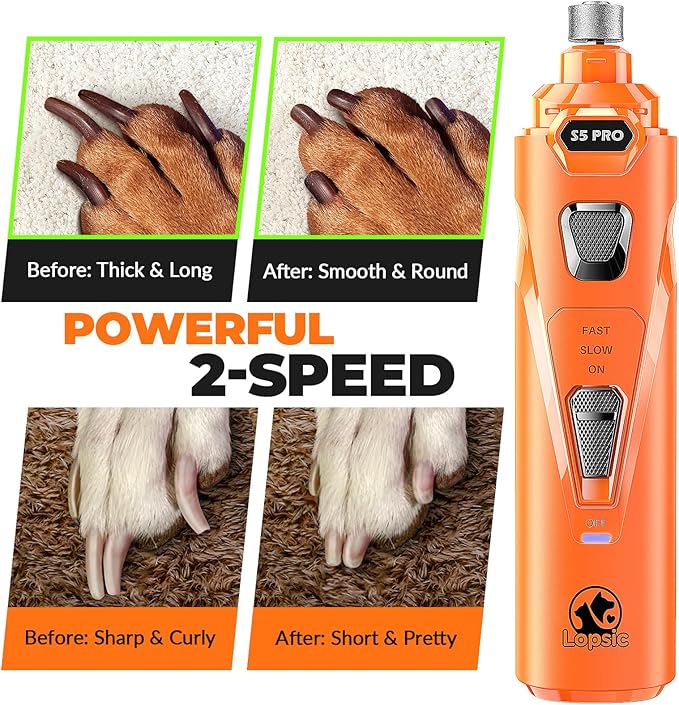 Dog Nail Grinder with 2 LED Lights Powerful 2 Speeds Super Quiet Dog Nail Trimmers with 3 Grinding Wheels Rechargeable Pet Dog Nail Clippers for Large Medium Puppy Dogs Dog Nail File Cat Nail Clipper-PawvioPets