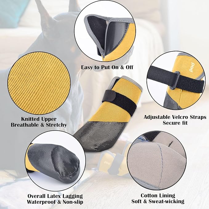 Dog Shoes Lightweight Dog Boots-Breathable Knitted Paw Protector with Adjustable Strap for Hot Pavement, Rain Walking, Hardwood Floors Anti Slip Reduce Noise, Prevent Licking Paws(Yellow,XXL)-PawvioPets