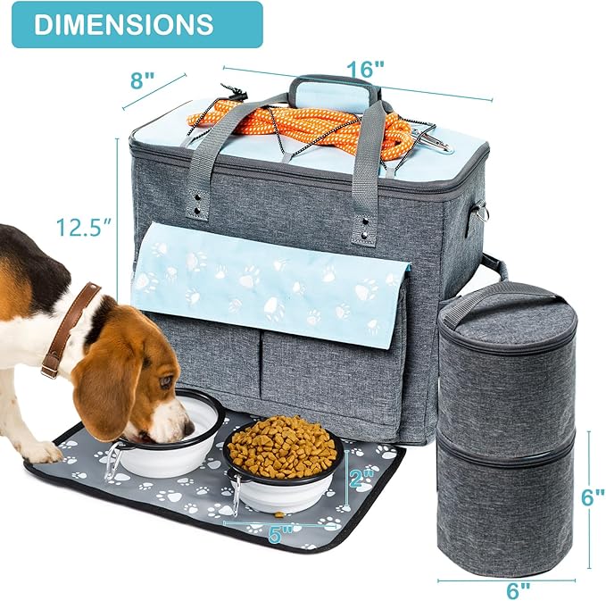 Dog Travel Bag, Airline Approved Dogs Bags for Traveling, 2 Dog 's Food Travel Container and Collapsible Bowls, Weekend Pet Travel Bags (X-Large)-PawvioPets