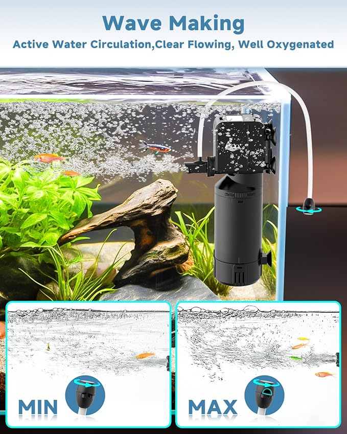 AQQA Dual-Use Aquarium Filter,Fish Tank Filter + Small Water Pump,Filtration,Wave-Making,Dissolved Oxygen,Water Circulation,Water Changes,Fountains Multifunctional Pump,Saltwater Freshwater (18W)-PawvioPets