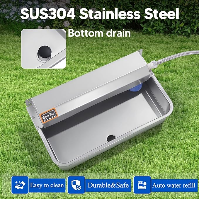 Automatic Water Dispenser for Dog, 6L Dog Water Bowl Dispenser, Large Stainless Steel Indoor/Outdoor Water Feeder Suitable for Dogs Livestock Chicken Horse, Easy to Clean-PawvioPets