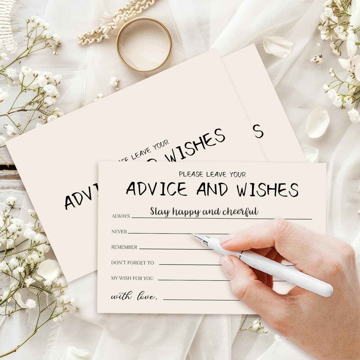 25 Advice and Wishes Cards, Minimalism Fill-In Advice Cards for Bridal Shower Wedding Baby Shower Birthday Party Graduation Party, Well Wishes Card for Mr & Mrs Adults, Party Supplies -08