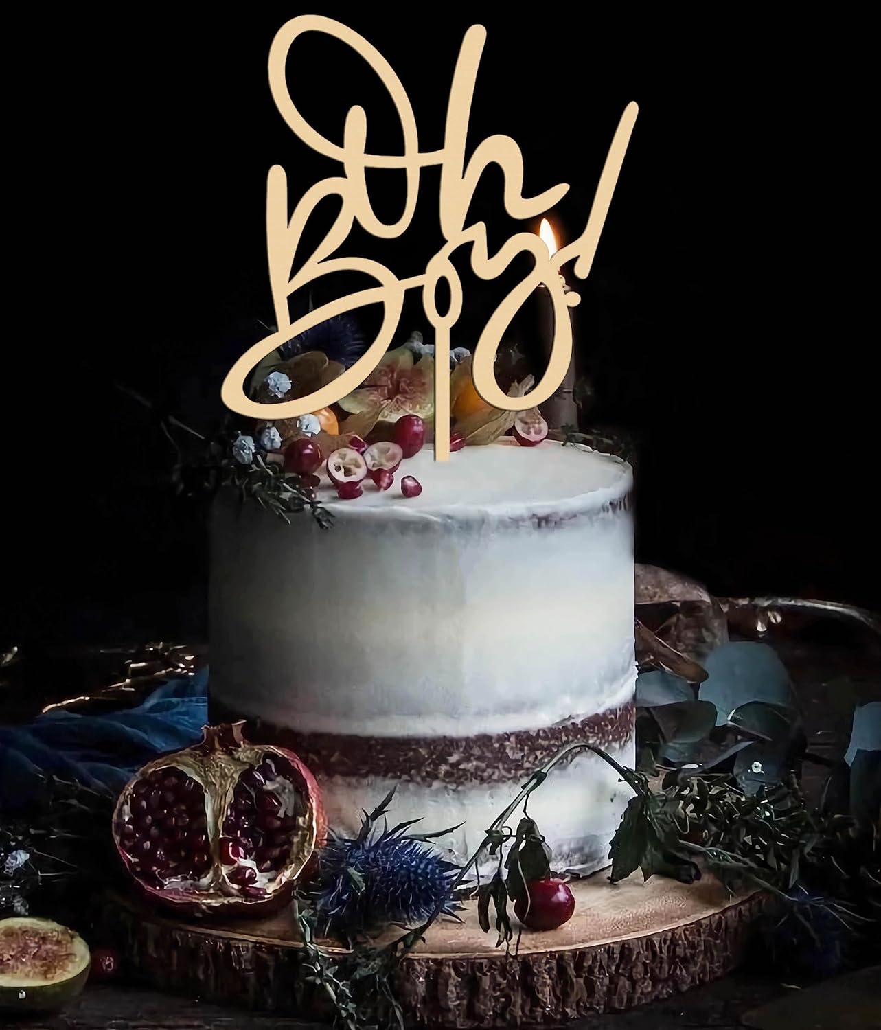 Oh Boy Cake Topper - Wooden Baby Shower Cake Decorations for First Birthday/Gender Reveals Party, Photo Booth Props