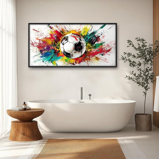 Extra Large Framed Soccer Wall Art,Oversized Colorful Graffiti Sport Ball Wall Decor Pictures for Living Room,Canvas Print Painting Modern Artwork Bedroom Office Bathroom Home Decor 60L x30W-PawvioPets