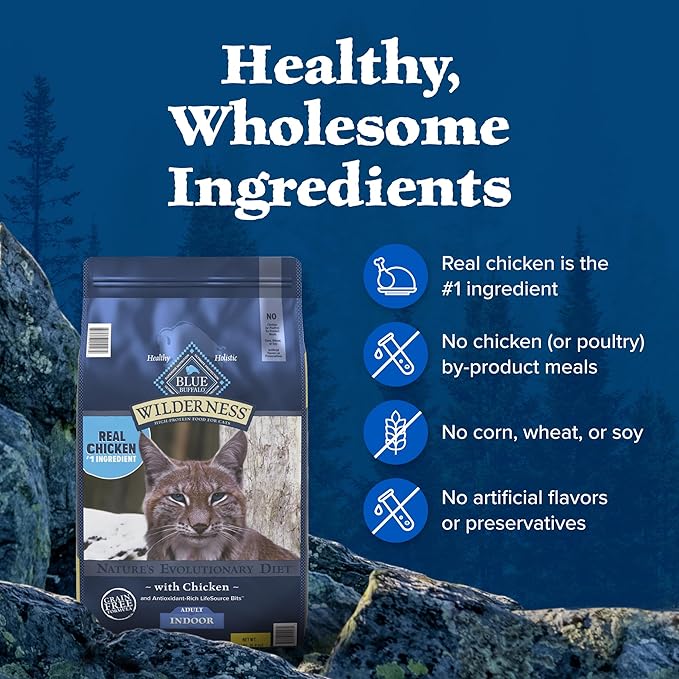 Blue Buffalo Wilderness High Protein, Natural Adult Indoor Dry Cat Food, Chicken 15-lb-PawvioPets