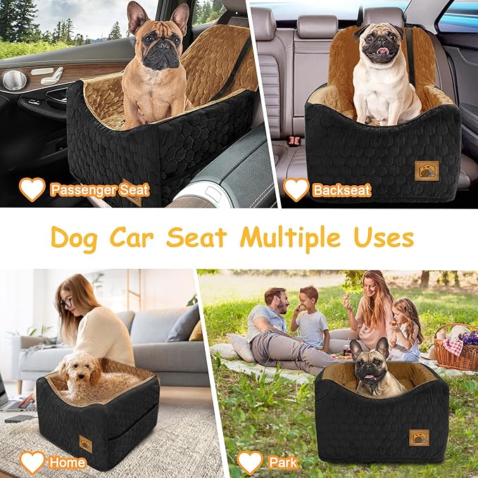 Dog Car Seat for Small/Medium Dogs, Memory Foam Dog Booster Seat, Travel Safety Per Car Seat with Washable Removable Cover, Storage Pockets for Dogs up to 35 lbs(BlackBrown)-PawvioPets