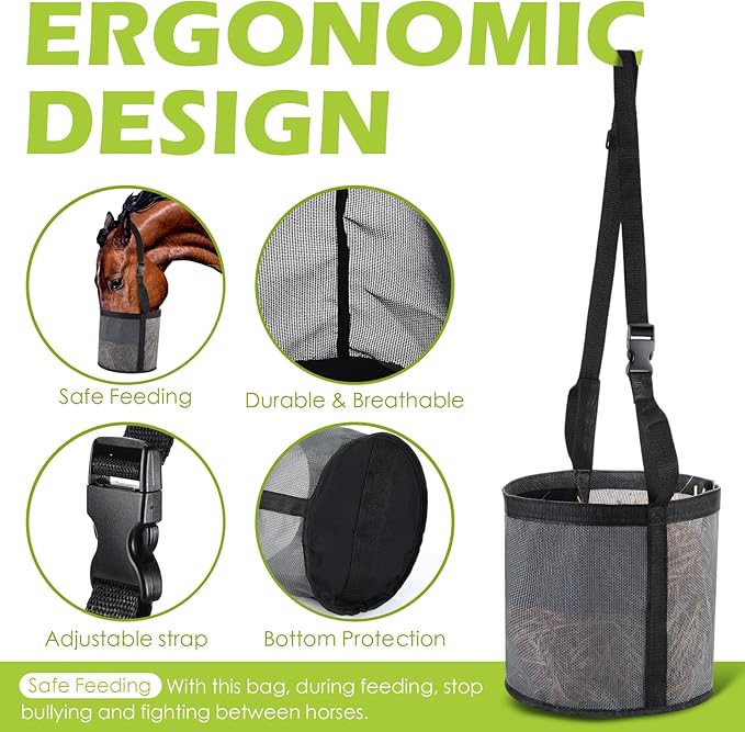 2 Pcs Horses Feed Horse Bag for Grain Hay Bags Heavy Duty Mesh Horse Feeder with Adjustable Strap Comfort Neck Pad Nose Pad and Waterproof Bottom Muzzle(Gray)-PawvioPets