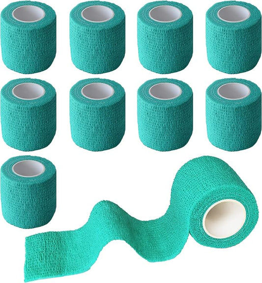 9 Pack 2" x 5 Yards Self Adhesive Bandage Wrap Self Stick Wrap for Ankle, Wrist, Finger, Sports, Breathable Cohesive Vet Tape for Pets (Middle Green)-PawvioPets