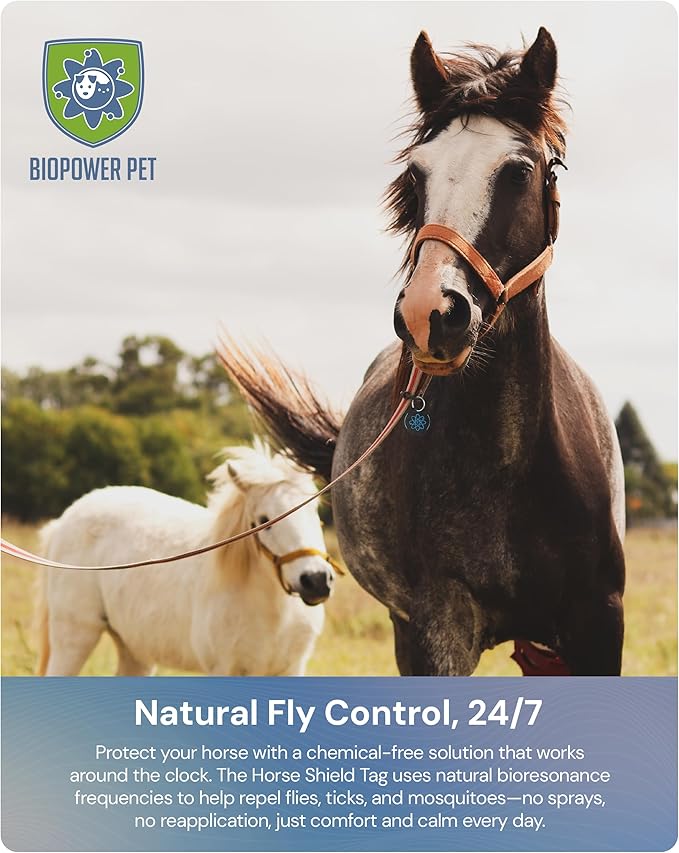 BioPower Natural Fly & Tick Repellent for Horses - Horse Shield Tag with 1-Year Bioresonance Protection – Chemical-Free, Waterproof Carbon Tag That Clips to Halter – Non-Toxic Pest Defense-PawvioPets