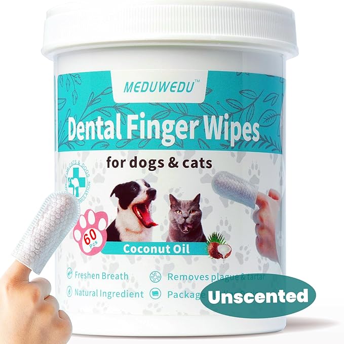 Dental Care Finger Wipes 60 Counts,Teeth Cleaning Finger Wipes for Dogs & Cats,Reduces Plaque & Supports Oral Freshness,Small Animal Stain Removers, Unscented-PawvioPets