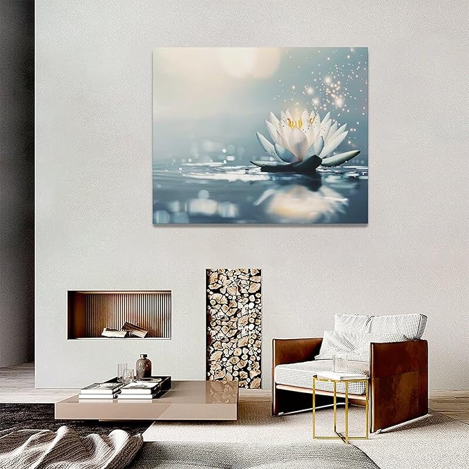 Bathroom Lotus Wall Art Floral Pictures Zen Meditation Wall Decor Yoga Spa Spiritual Canvas Print Painting Artwork for Bathroom Restroom Living Room Bedroom 16"x20"-PawvioPets