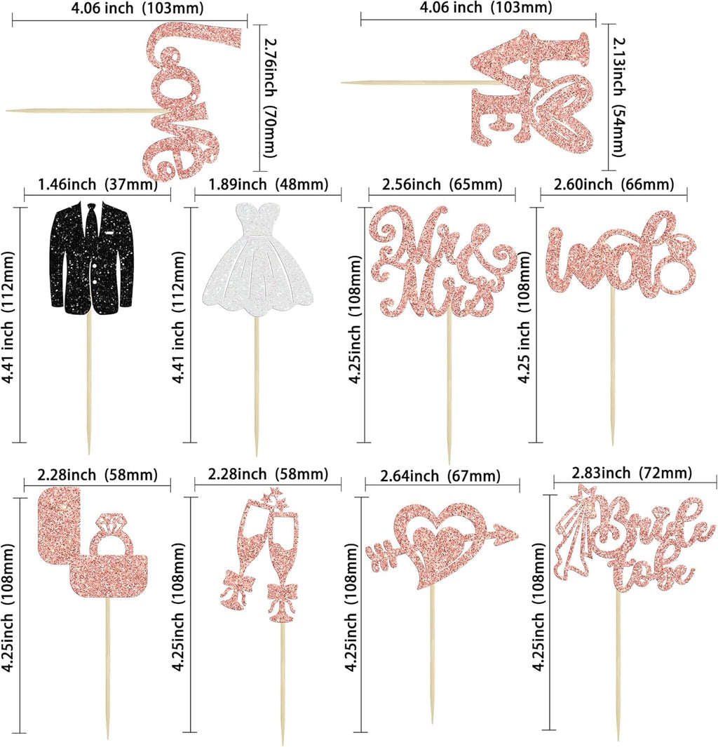Ephlyn 30Pcs Bride to be Cupcake Toppers Glitter Wedding Cake Topper Decorations I Do Love Heart Ring Cupcake Picks for Bridal Shower Wedding Engagement Party Supplies Rose Gold