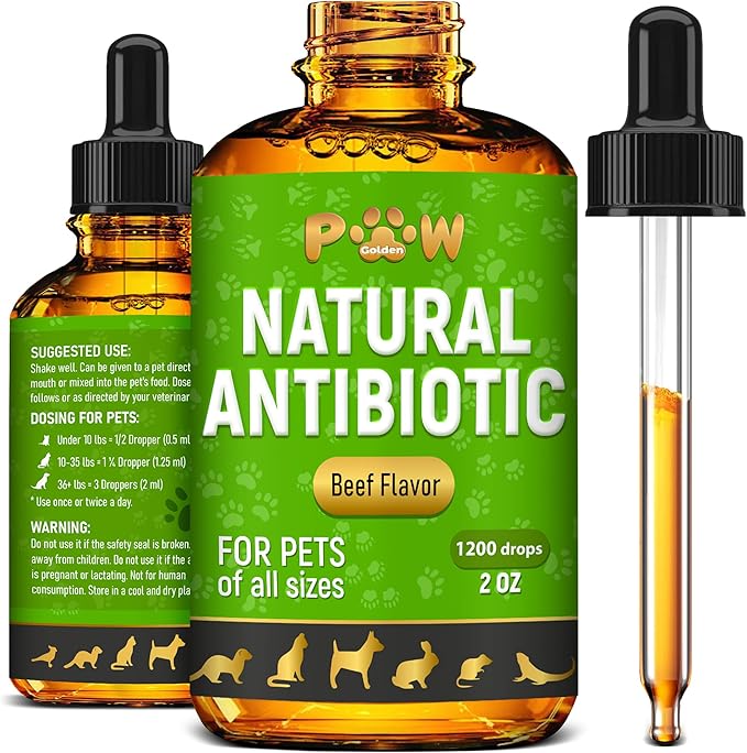 Antibiotics for Dogs | Antibiotics for Cats | Herbal Supplement for Digestion, Breathing, Urination | for Infections, Cough, Allergies | Beef Flavor & Cranberry | for All Pet Breeds | 2 Oz-PawvioPets