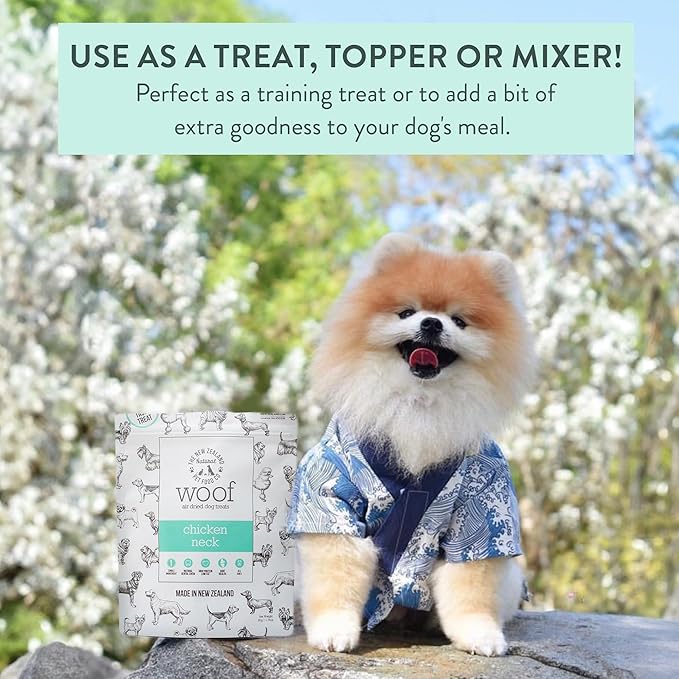 Air Dried WOOF Chicken Neck Treat - Mixer, or Topper - Air Dried, High Protein,Natural, Single Ingredient - 1.76oz-PawvioPets