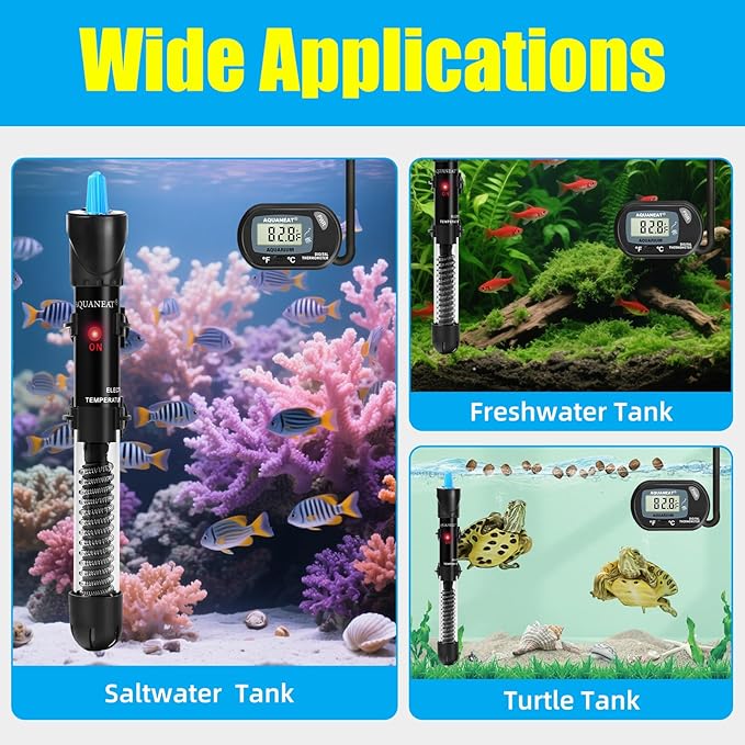 AQUANEAT Aquarium Heater, 100W Fish Tank Heater, Adjustable Submersible Water Thermostat with Digital Thermometer-PawvioPets