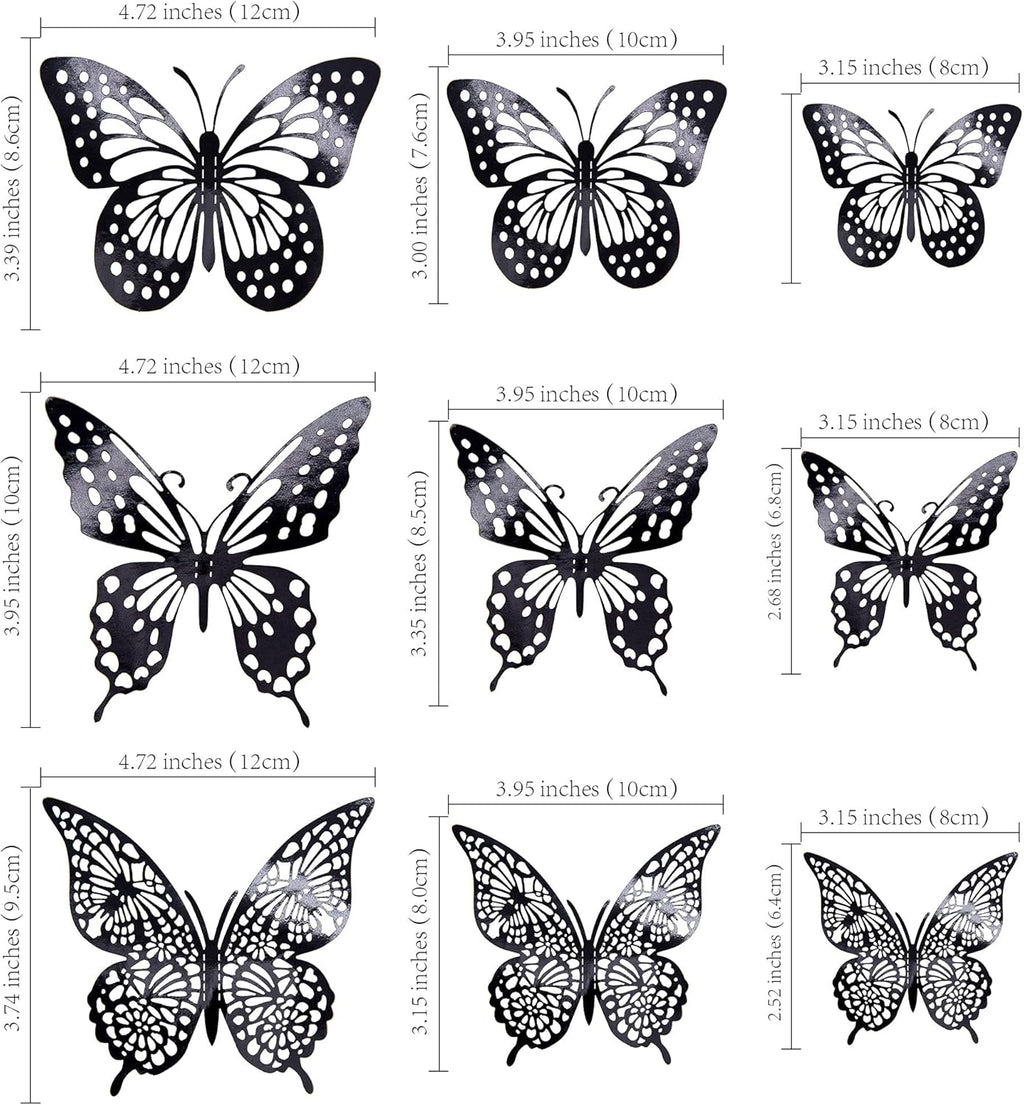 Gyufise 36 Pack Black Laser 3D Butterfly Cupcake Toppers Hollow Cake Decorations for Birthday Wedding Fairy Party Wall Sticker Decal