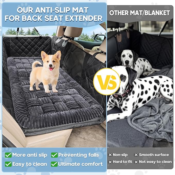 Dog Car Bed Mat, Non-Slip Backseat Extender Pet Blanket, Plaid Dog Bed for SUVs, Sedans & Trucks, Chew-Resistant Travel Pad for Dogs, Easy Clean & Scratch-Proof & Comfort (50"×24.6") Gray-PawvioPets
