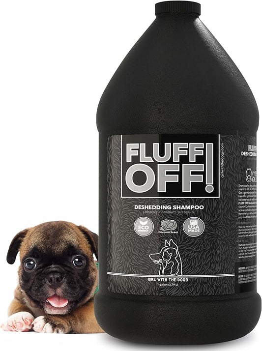 Fluff Off! by Girl With The Dogs, Natural Deshedding Dog & Cat Shampoo, 1 Gal, Made in USA, 8 Wks+-PawvioPets