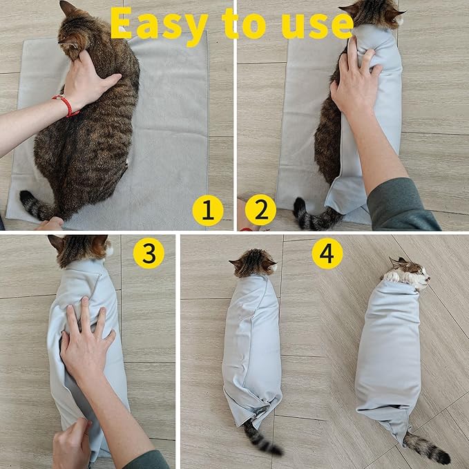 2PCS Cat Wrap for Cutting Nails, 21x21in Self-Adherent Pet Cat Grooming Wrap for Medicine, Nail Clipping, Teeth Brushing, Ear Cleaning | Anti-Escape Anti-Bite Anti-Scratch (Solid)-PawvioPets