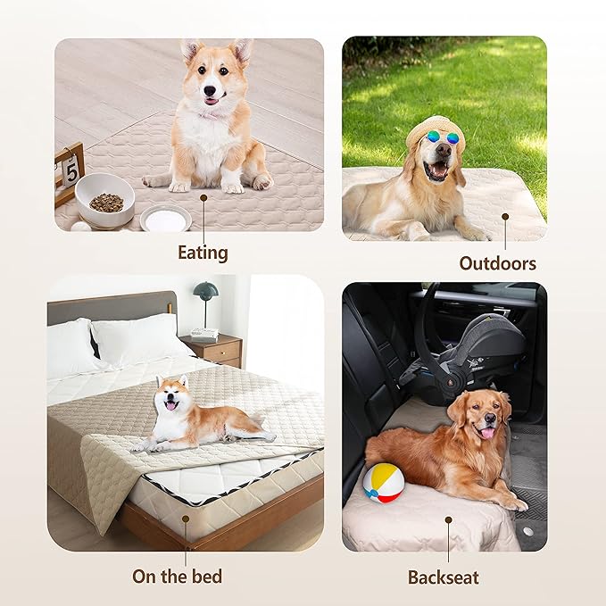 gogobunny 100% Double-Sided Waterproof Dog Bed Cover Pet Blanket Sofa Couch Furniture Protector for Puppy Large Dog Cat, Reversible (68x82 Inch (Pack of 1), Dark Beige/Light Beige)-PawvioPets