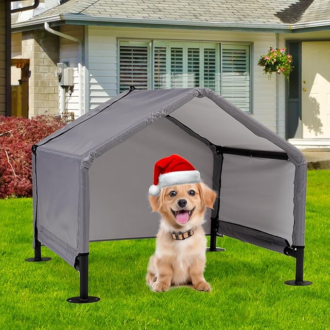 Dog Shade Shelter Outdoor Tent for Small Medium Dogs, Waterproof Sun Protection Pet House for Dogs, Small Animals and Livestock, Pet Canopy with Upgraded Doors and Ground Nails-PawvioPets