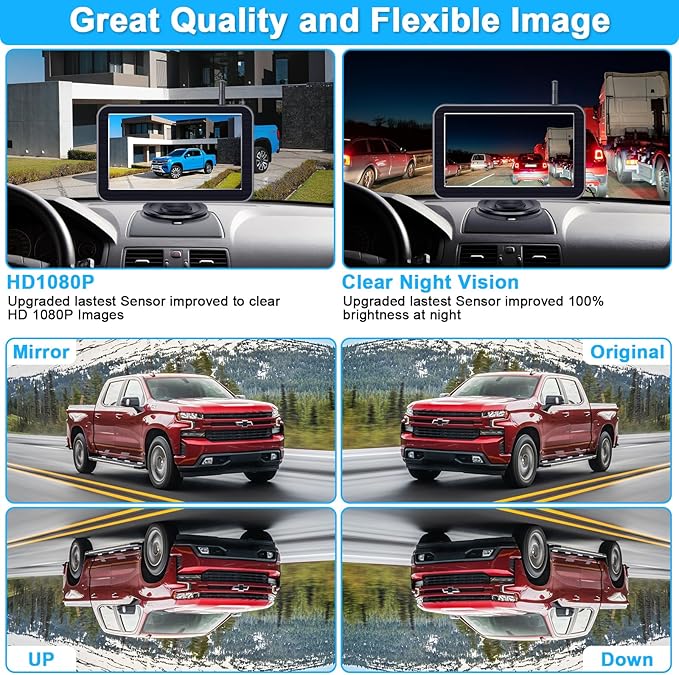 7-Inch Wireless Backup Camera for Truck - 2 Channel, DIY Grid Lines, HD 1080P, Night Vision, IP69K Waterproof, Backup Camera for Truck, Pickup, Trailer, Cars - Parking Safety & Towing Assistance-PawvioPets