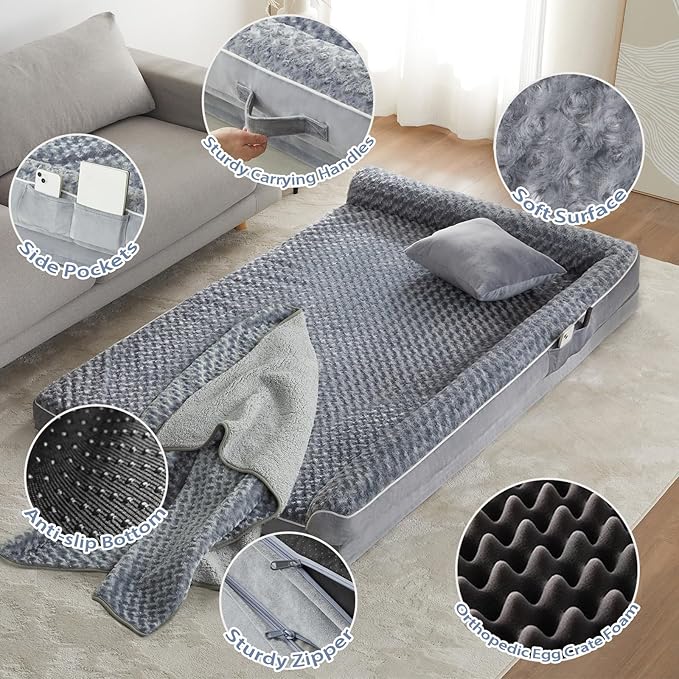 BFPETHOME Orthopedic Dog Beds for Extra Large Dogs, Waterproof Sofa XXL Dog Bed with Sides, Non-Slip Bottom and Egg-Crate Foam Big Pet Couch Bed with Washable Removable Cover,Pet Bed for Large Dogs-PawvioPets