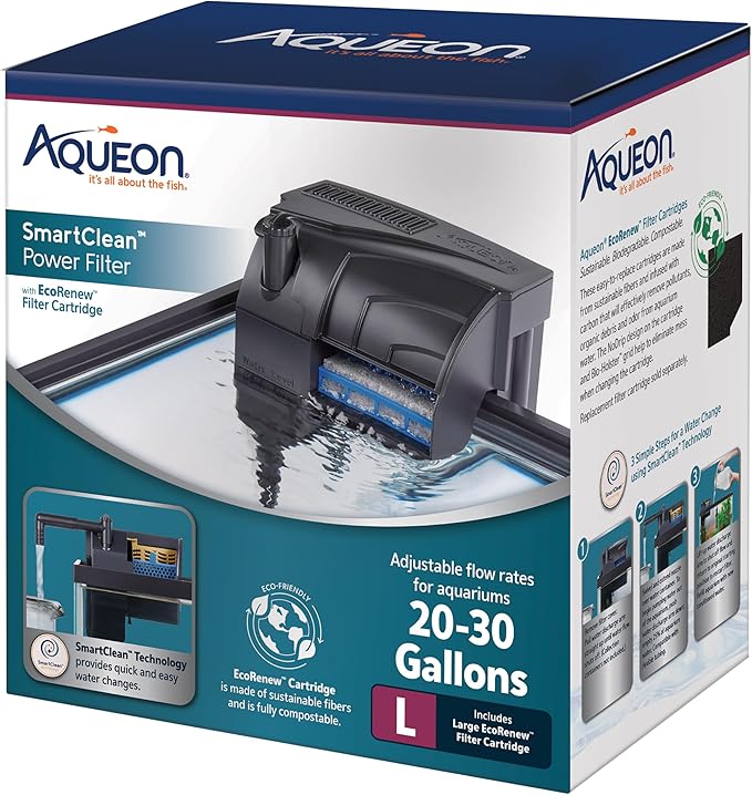 Aqueon Aquarium Fish Tank SmartClean Power Filter with EcoRenew Filter Cartridge, 20-30 Gallons-PawvioPets