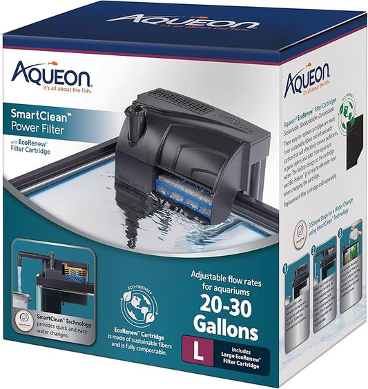 Aqueon Aquarium Fish Tank SmartClean Power Filter with EcoRenew Filter Cartridge, 20-30 Gallons-PawvioPets
