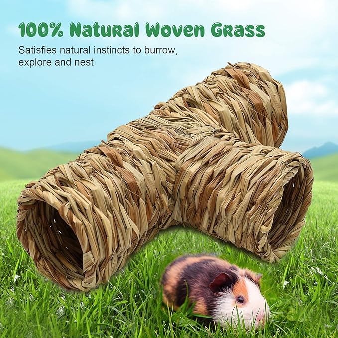 BWOGUE Hamster Grass Tunnel Toy Nature's Hideaway Guinea Pig Tunnels and Tubes Toys for Rats,Syrian Hamster,Ferrets,Guinea Pig,Chinchilla Hedgehog and Bunny-PawvioPets