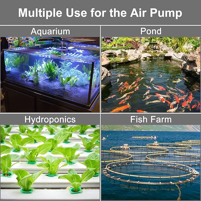 AquaMiracle 6/8/16W Quiet Fish Tank Air Pump 200/317/475GPH High Pressure Aquarium Air Pump Commercial Air Pump Pond Aerator Bubbler Hydroponics Air Pump-PawvioPets