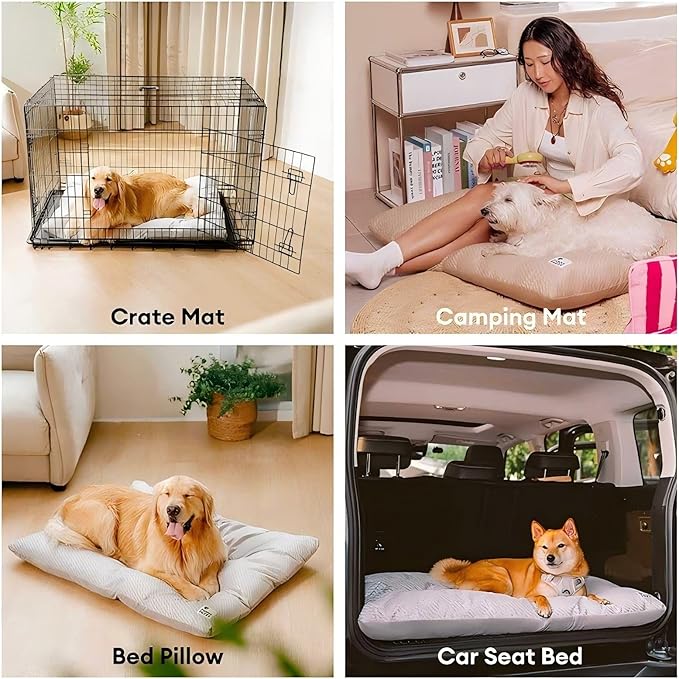 FUNNY FUZZY 2 in 1 Dog Bed Crate Pad Mat, Washable Reversible Pet Floor Mats,Fluffy Kennel Pad for Small Large Sized Dog,Indoor Cats,Sleeping Mattress, 41.7" × 28.3", Beige-PawvioPets
