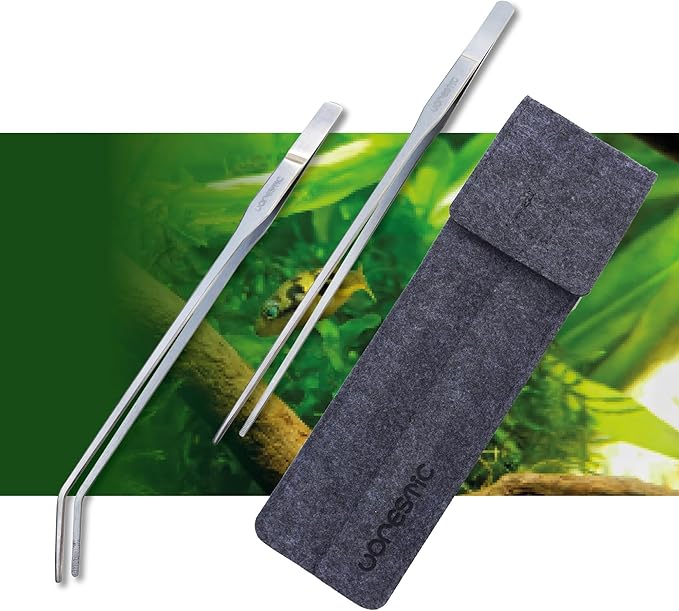 2 Pcs 10.6 Inches Heavy Duty Reptile Feeding Tongs, Long Aquarium Tweezers, Straight and Curved Long Tweezers for Aquarium and Terrarium-PawvioPets