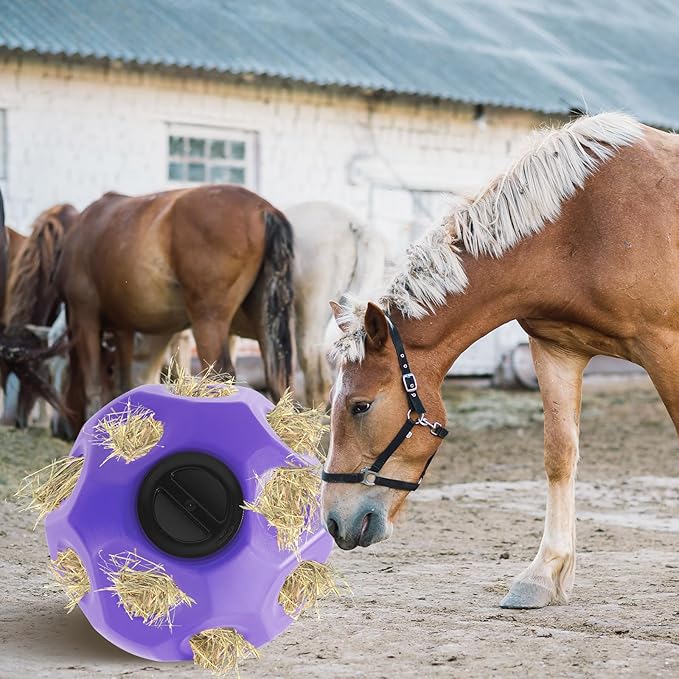 15.75" Hay Ball for Horse with Hanging Strap Slow Feed Horse Treat Ball Extra Large Hanging for Paddock Stall Stable Supplies (Purple)-PawvioPets
