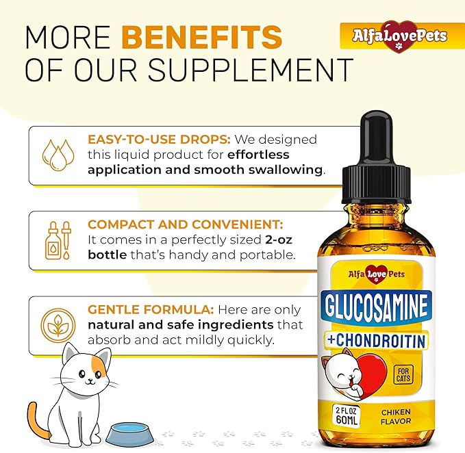 Cat Joint Supplement for All Breeds – Glucosamine for Cats and Kittens – Glucosamine, Chondroitin, MSM for Hip & Joint Care – Natural Ingredients with Chicken Flavor – 2 Oz-PawvioPets