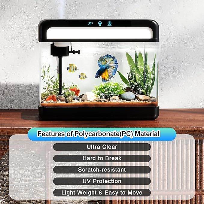 Fish Tank Aquarium 3 Gallon, Smart Aquarium Kits - Silent Water Pump,Self Cleaning System,7 Color Lights,Temperature Display, Aromatherapy, Advanced Filtration-PawvioPets