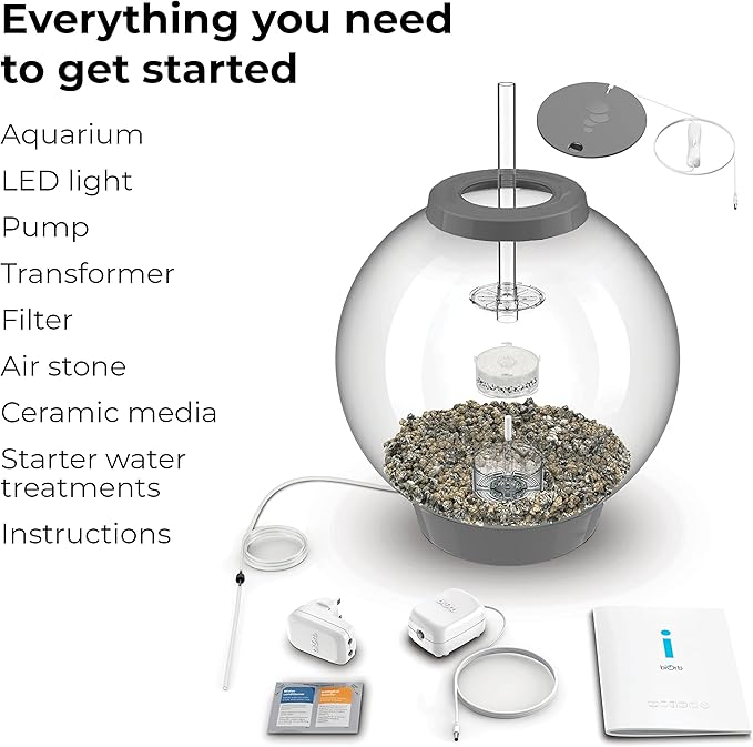 biOrb Classic 60 Acrylic 16-Gallon Aquarium with White LED Lights Modern Tank for Tabletop Display, Silver-PawvioPets