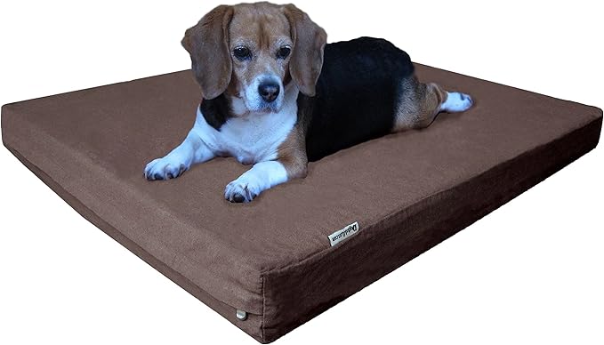 Dogbed4less Large Orthopedic Memory Foam Dog Bed for Medium to Large Dogs with Durable Waterproof Internal Case, Removable Washable Denim Cover + Bonus Pet Bed Case, 41X27X4 Fit 42X28 Dog Crate, Brown-PawvioPets