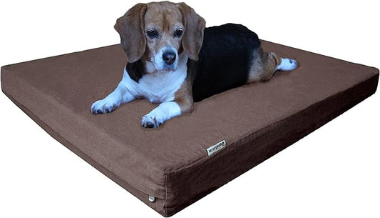 Dogbed4less Large Orthopedic Memory Foam Dog Bed for Medium to Large Dogs with Durable Waterproof Internal Case, Removable Washable Denim Cover + Bonus Pet Bed Case, 41X27X4 Fit 42X28 Dog Crate, Brown-PawvioPets