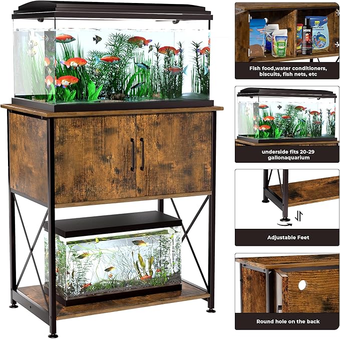 20-29 Gallon Aquarium Stand Metal Frame Fish Tank Stand with Cabinet Storage, for 20 Gallon Long Aquarium,30.7" L*16.5" W Tabletop,330LBS Capacity Rustic Brown and Black PG01YGN-PawvioPets