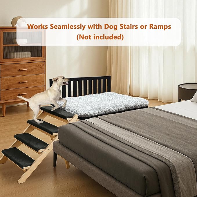 Beside Dog Bed,Adjustable Height Dog Bunk Beds,25.5‘’x18‘’Metal Dogs Bed Frame with Removable Cushion,Medium-PawvioPets