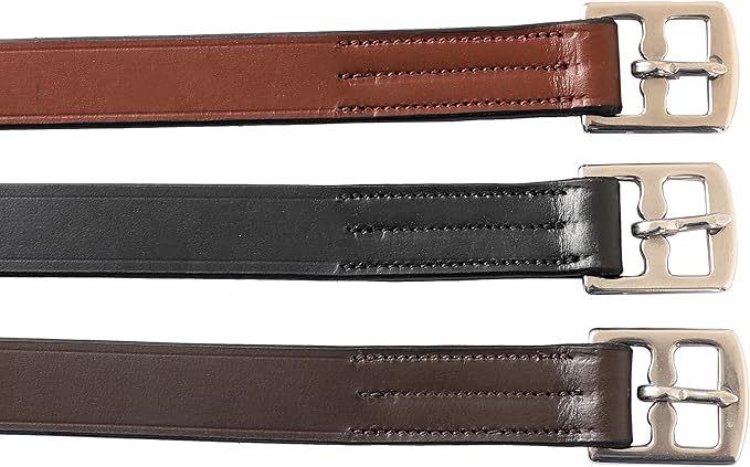 Exion Pre-Stretched Leather Stirrup Leathers for English Saddles | Premium Vegetable-Tanned Non-Stretch Stirrups for Jumping, Dressage & Schooling | 18-Hole Numbered Adjustment & SS Buckles-PawvioPets