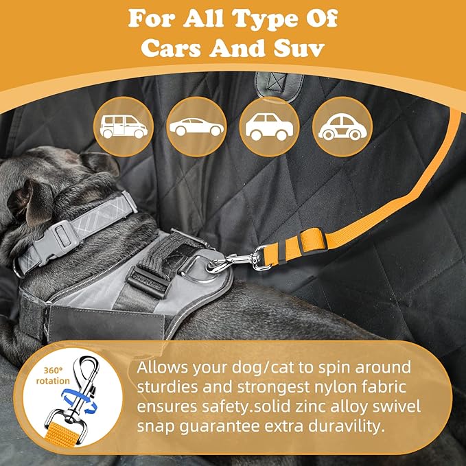 BWOGUE 2 Packs Dog Cat Safety Seat Belt Strap Car Headrest Restraint Adjustable Nylon Fabric Dog Restraints Vehicle Seatbelts Harness Yellow-PawvioPets