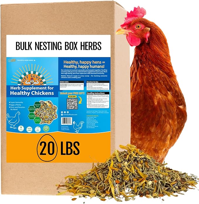 BuffClucks Herb Supplement for Backyard Chickens - Natural Chicken Treats, Poultry Feed Botanical Mix, Plant-Based Coop Snacks for Daily Wellness, Feather Quality, Egg Production, USA (20 LB)-PawvioPets