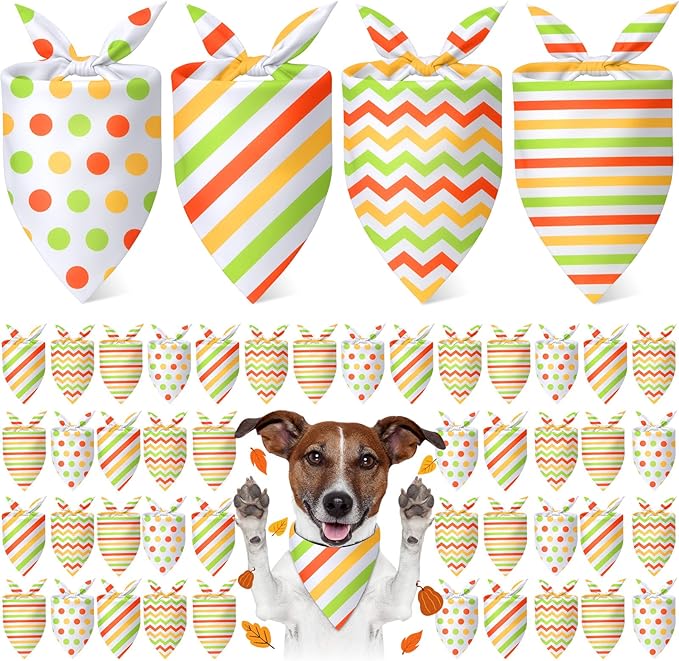 48 Pieces Fall Dog Bandanas Bulk Colorful Autumn Bandanas for Dogs with Polka Dot Stripe Wave Patterns for Pets Doggies Fall Autumn Thanksgiving Party Costume Accessories-PawvioPets