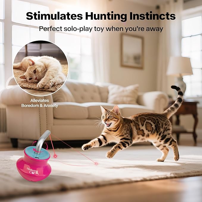 Cat Laser Pointer Toy for Bored Indoor Cats, Automatic Interactive Cat Toy, 360° Laser Rotation, USB Rechargeable, Wooble Base-PawvioPets