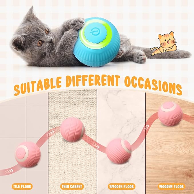 6 Pack Interactive Cat Ball Toy for Indoor Automatic Smart Rolling Ball with LED Light 2 Modes Electric Self Rolling Toy for Large and Small Puppy Kitten-PawvioPets