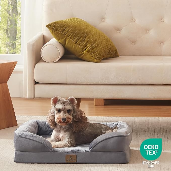 Bedfolks Orthopedic Dog Bed Extra Small, Waterproof Dog Sofa Bed for Small Dogs & Cats, Egg Foam Pet Couch Bed with Removable Washable Cover and Nonslip Bottom, Dark Grey-PawvioPets